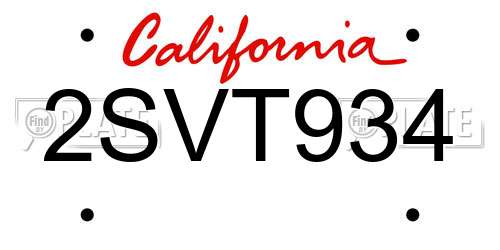 2SVT934 California License Plate