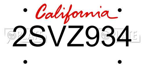 2SVZ934 California License Plate