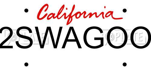 2SWAGOO California License Plate