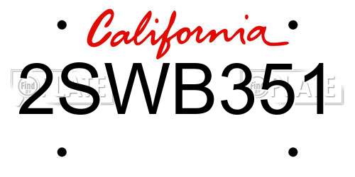 2SWB351 California License Plate