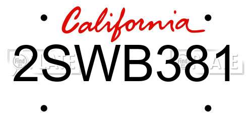 2SWB381 California License Plate