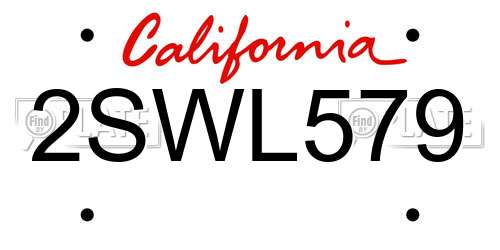 2SWL579 California License Plate