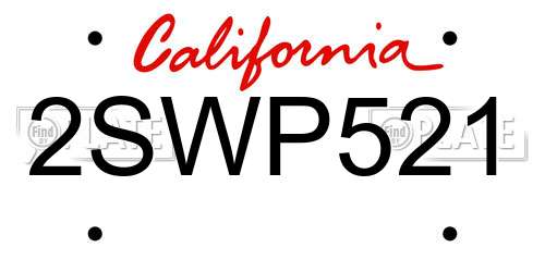 2SWP521 California License Plate