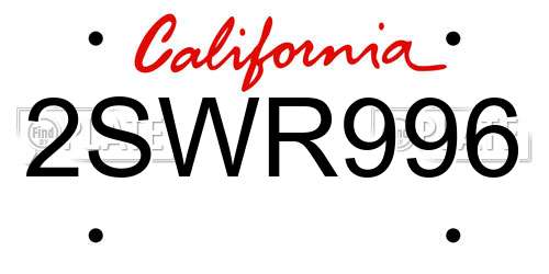 2SWR996 California License Plate