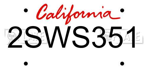 2SWS351 California License Plate