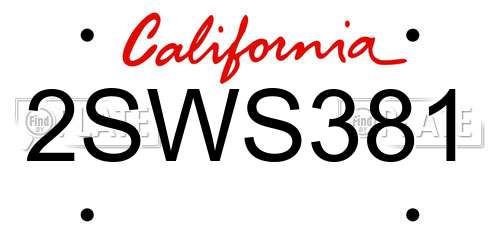 2SWS381 California License Plate