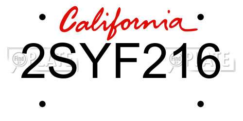 2SYF216 California License Plate