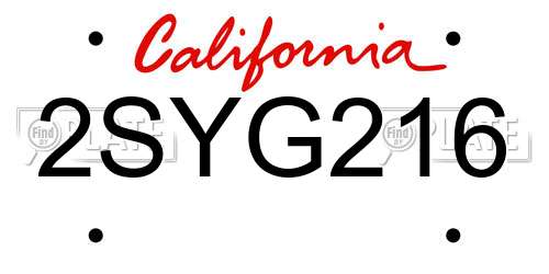 2SYG216 California License Plate