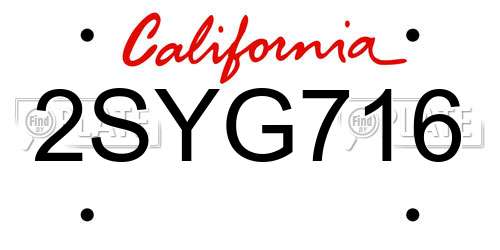 2SYG716 California License Plate
