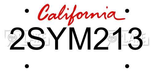 2SYM213 California License Plate