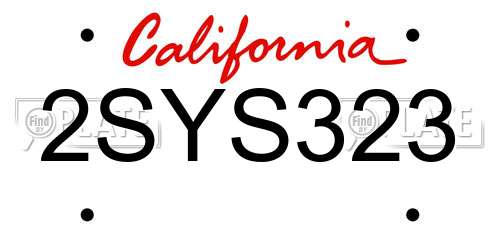 2SYS323 California License Plate