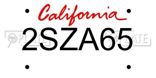 2SZA65 California License Plate