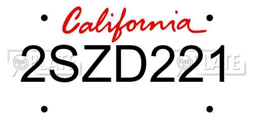 2SZD221 California License Plate