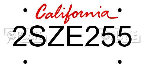 2SZE255 California License Plate