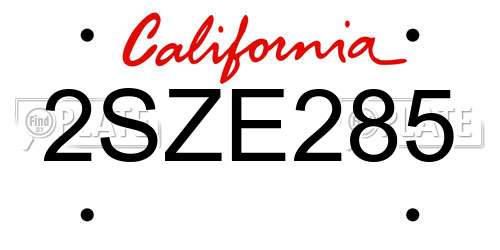 2SZE285 California License Plate