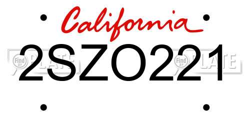 2SZO221 California License Plate