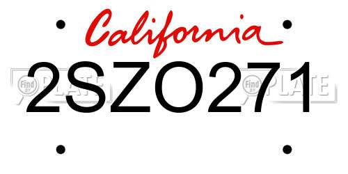 2SZO271 California License Plate