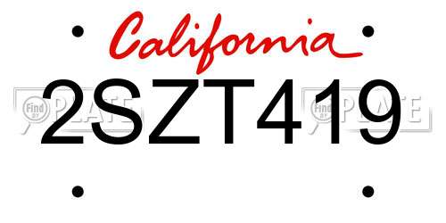 2SZT419 California License Plate