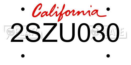 2SZU030 California License Plate