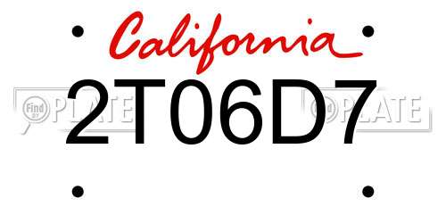 2T06D7 California License Plate