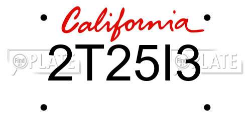 2T25I3 California License Plate