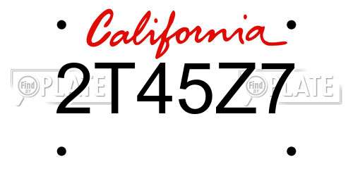 2T45Z7 California License Plate