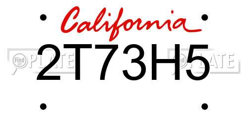 2T73H5 California License Plate