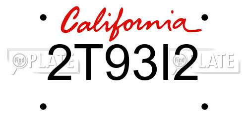 2T93I2 California License Plate