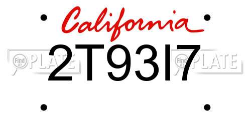 2T93I7 California License Plate