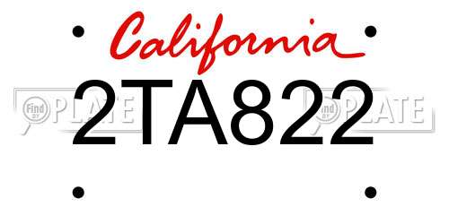 2TA822 California License Plate