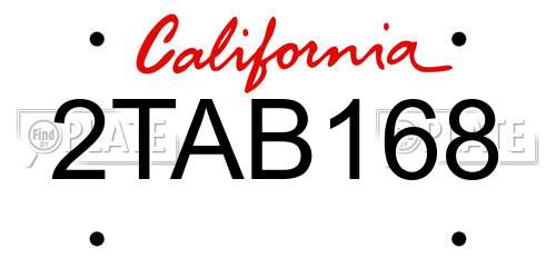 2TAB168 California License Plate