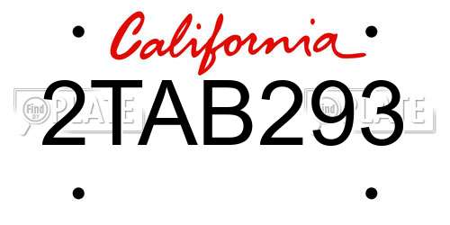 2TAB293 California License Plate