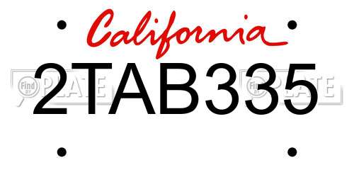2TAB335 California License Plate