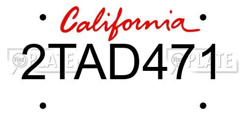 2TAD471 California License Plate