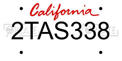 2TAS338 California License Plate