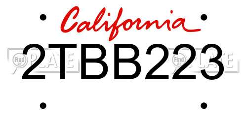 2TBB223 California License Plate