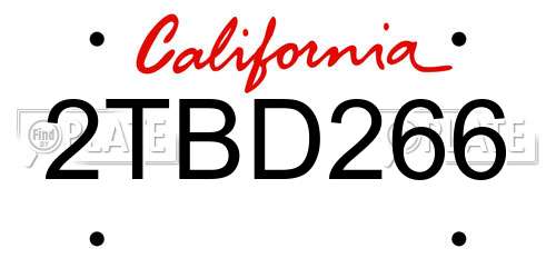 2TBD266 California License Plate