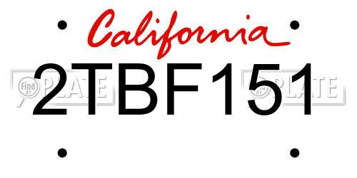 2TBF151 California License Plate