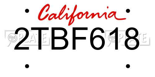 2TBF618 California License Plate
