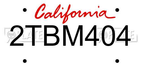 2TBM404 California License Plate