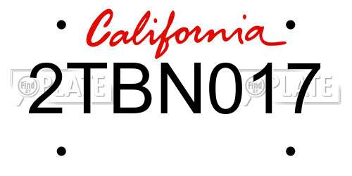 2TBN017 California License Plate