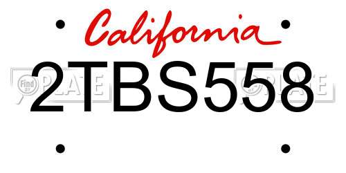 2TBS558 California License Plate