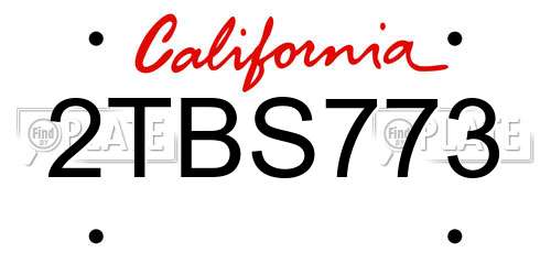 2TBS773 California License Plate