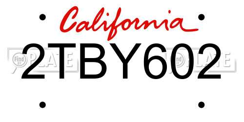 2TBY602 California License Plate