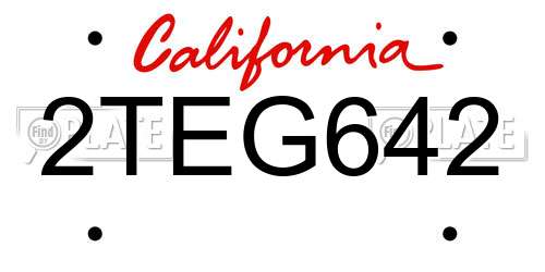 2TEG642 California License Plate