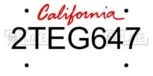 2TEG647 California License Plate