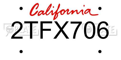 2TFX706 California License Plate