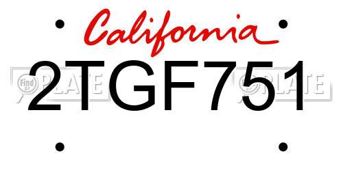 2TGF751 California License Plate