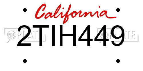 2TIH449 California License Plate