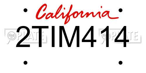 2TIM414 California License Plate